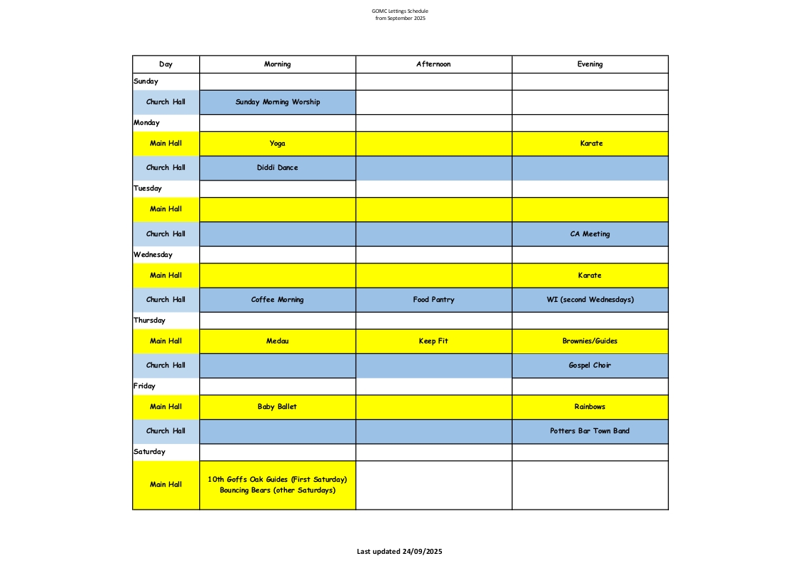 Overall Lettings Schedule
